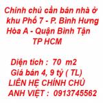 Chính chủ cần bán nhà ở Đường số 13 A - khu Phố 7 - Phường Bình Hưng   Hòa A - Quận Bình Tận - TP