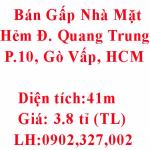 Bán Gấp Nhà Mặt Hẻm Đường Quang Trung, Phường 10, Gò Vấp, Hồ Chí Minh